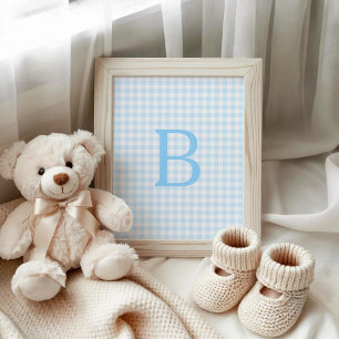 Pastel Blue and White Gingham Monogram Poster