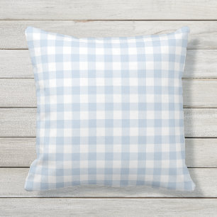 Pastel Blue and White Gingham Pattern Chequered Outdoor Pillow