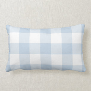 Pastel Blue and White Gingham Pattern Lumbar Pillow