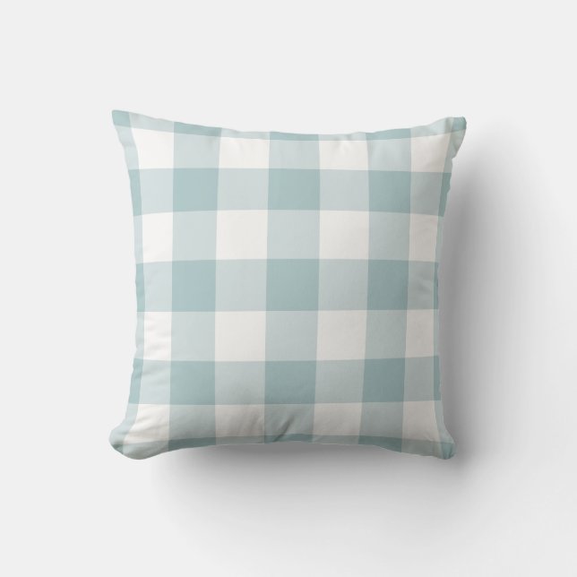 Pastel Blue and White Gingham Pattern Throw Pillow (Front)