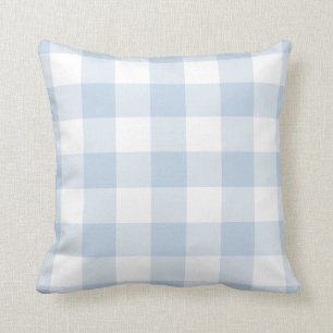 Pastel Blue and White Gingham Pattern Throw Pillow