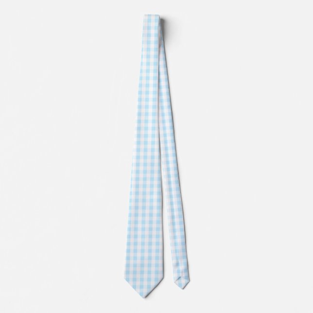 Pastel Blue and White Gingham Pattern Tie (Front)