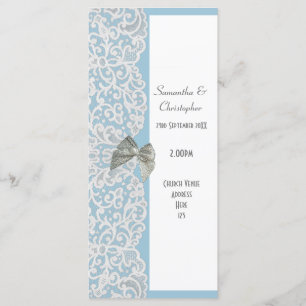 Pastel blue and white lace church wedding program
