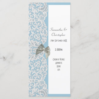 Pastel blue and white lace church wedding program