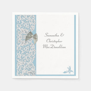 Pastel blue and white lace traditional wedding napkin