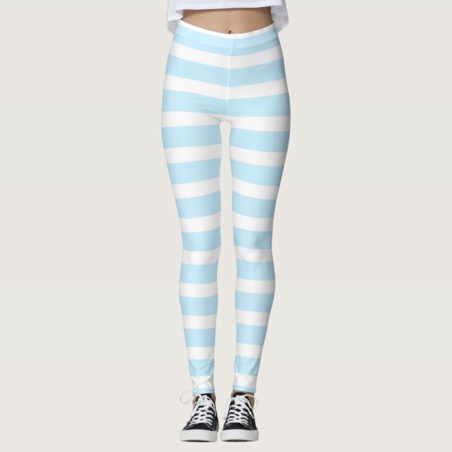 Pastel Blue and White Stripes Leggings (Front)