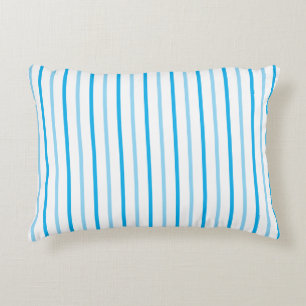 Pastel Blue and White Stripes NAME on Backside Accent Pillow