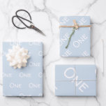 Pastel Blue Baby One Birthday Wrapping Paper Sheet<br><div class="desc">Pastel wrapping paper with 'One' white typography. Baby's first birthday. Mixed pastel baby blue. Perfect for wrapping a baby's gift. Beautiful,  soft pastel shade. Pastel Blue Baby One Birthday Wrapping Paper Sheets</div>