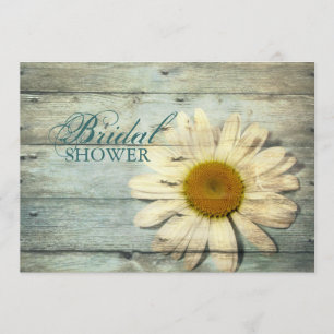 pastel blue barnwood country daisy bridal shower invitation