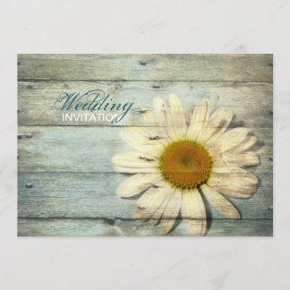 pastel blue barnwood country daisy wedding invitation