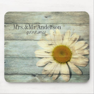 pastel blue barnwood country daisy wedding mouse pad