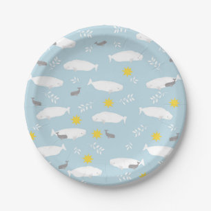 Pastel Blue Beluga Whale Pattern  Paper Plate