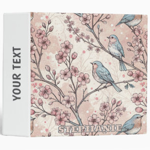Pastel Blue Birds with Pink Cherry Blossoms Binder