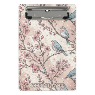 Pastel Blue Birds with Pink Cherry Blossoms Mini Clipboard