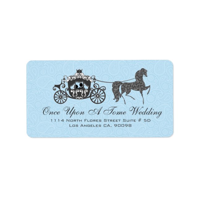 Pastel Blue & Black Wedding Horse & Carriage Label (Front)