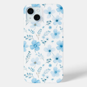 Pastel Blue Boho Floral Pattern flowers  iPhone 15 Mini Case