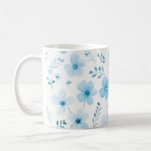 Pastel Blue Boho Floral Pattern flowers Coffee Mug