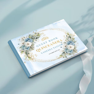 Pastel Blue Boho Quince with Gold Greenery guest Book