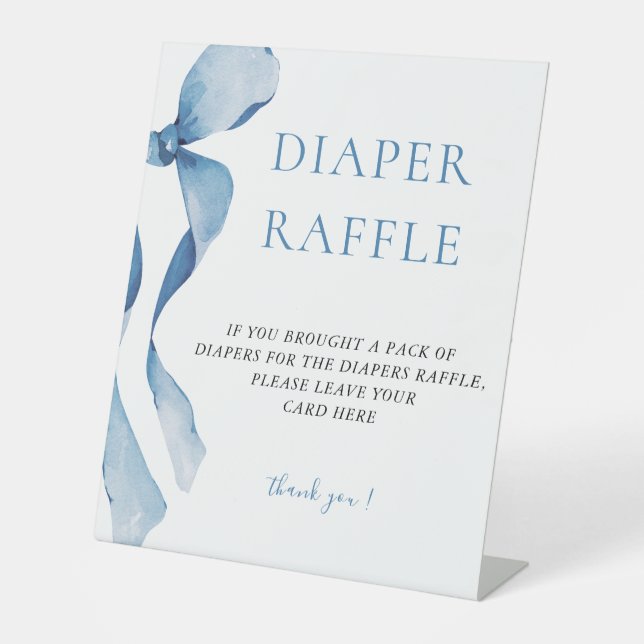 Pastel Blue Bow Baby Shower Diaper Raffle  Pedestal Sign (Front)