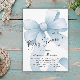 Pastel Blue Bow Coquette Modern Baby Shower  Invitation