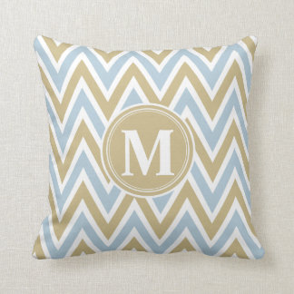 Pastel Blue & Brown Chevron Monogram Throw Pillow