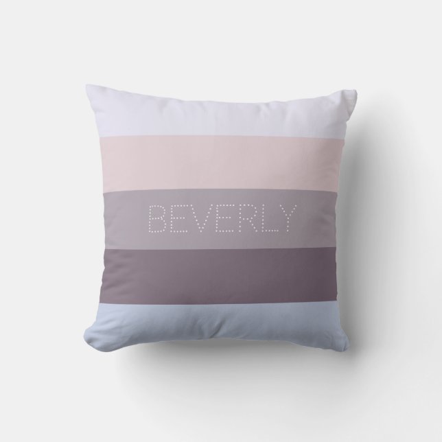 Pastel Blue Brown Grey 5 Colours Personalized Name Throw Pillow (Front)