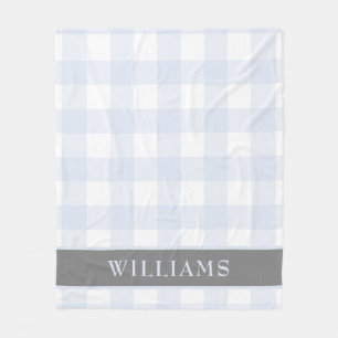 Pastel Blue Buffalo Check Family Monogram Fleece Blanket