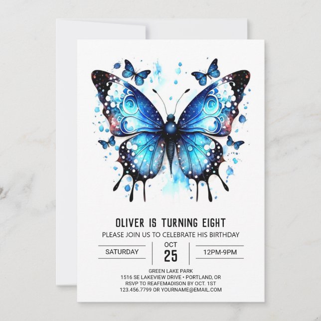 Pastel Blue Butterfly Boy Birthday Invitation (Front)