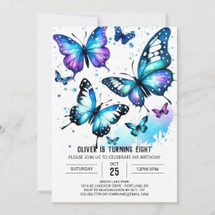 Pastel Blue Butterfly Boy Birthday Invitation