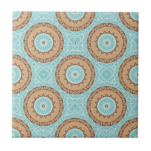 Pastel Blue & Camel Brown Moroccan Mosaic Pattern Tile