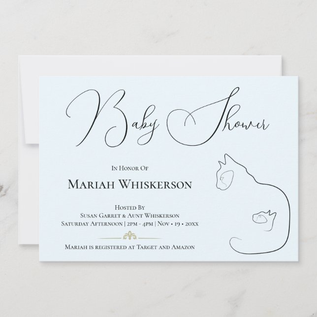 Pastel Blue Cat Lover Baby Shower Invitation (Front)