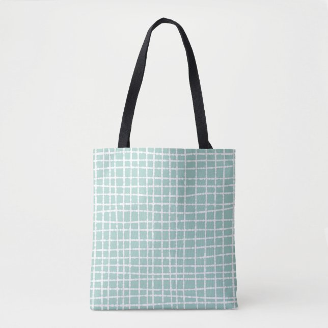 Pastel Blue Check Pattern Chic and Practical Tote Bag (Front)