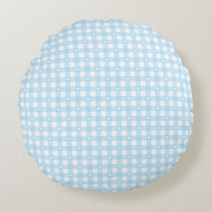 Pastel Blue Checks Round Pillow