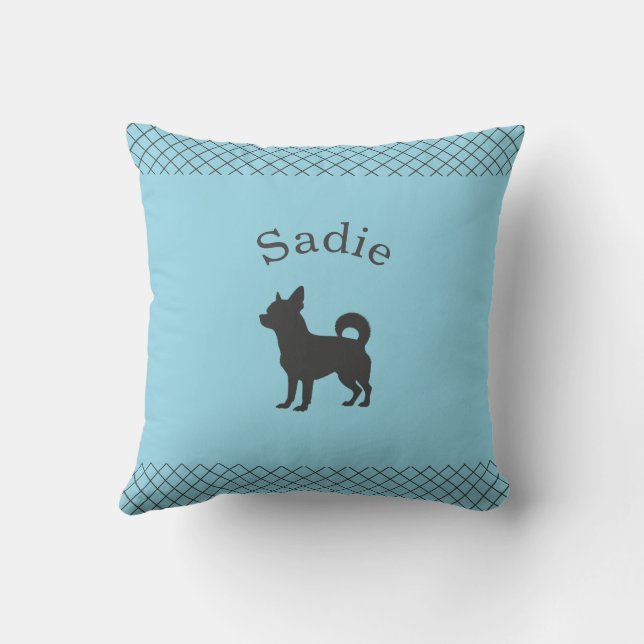 Pastel Blue Chihuahua Personalized Matching Throw Pillow (Back)