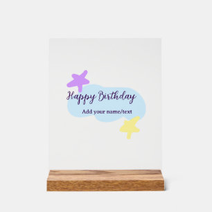 Pastel blue clouds stars purple happy birthday nam acrylic sign