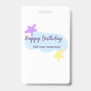 Pastel blue clouds stars purple happy birthday nam badge