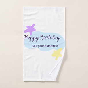 Pastel blue clouds stars purple happy birthday nam hand towel