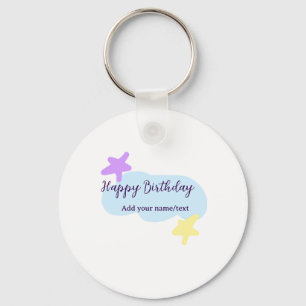 Pastel blue clouds stars purple happy birthday nam keychain