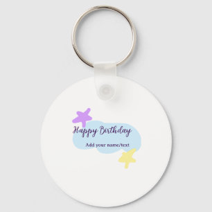 Pastel blue clouds stars purple happy birthday nam keychain