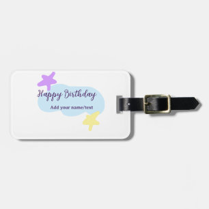 Pastel blue clouds stars purple happy birthday nam luggage tag