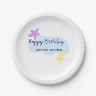 Pastel blue clouds stars purple happy birthday nam paper plate