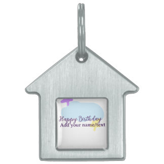 Pastel blue clouds stars purple happy birthday nam pet ID tag