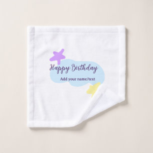 Pastel blue clouds stars purple happy birthday nam wash cloth