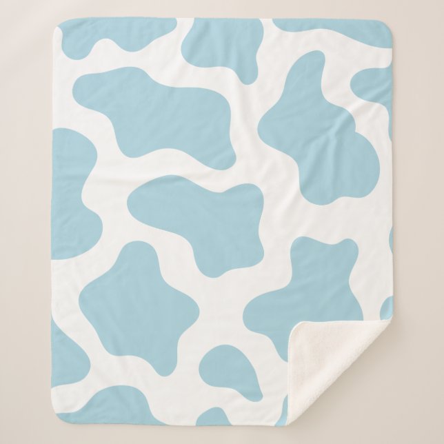 pastel blue cow print kawaii sherpa blanket (Front)
