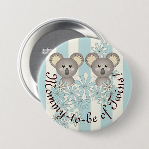 Pastel Blue Cute Baby Koala Mom-to-be of Twin Boy 3 Inch Round Button