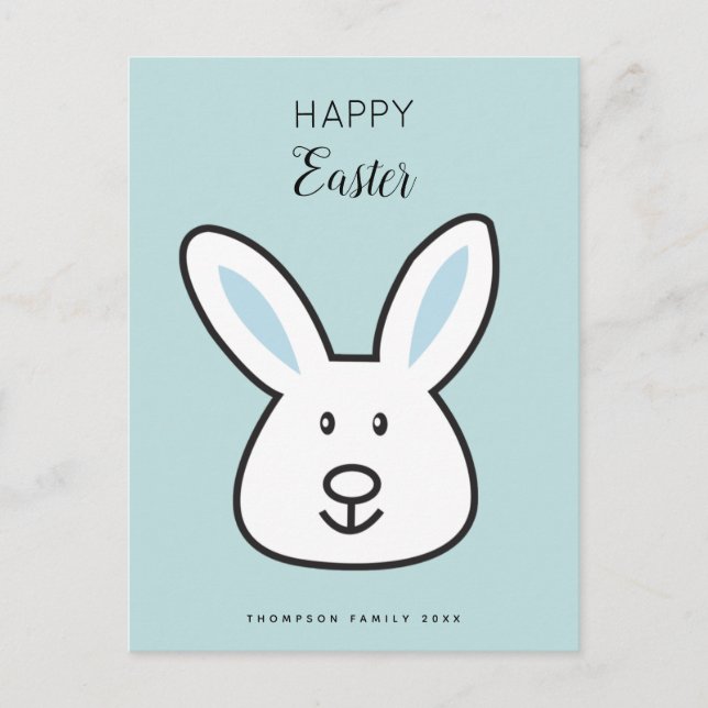 Pastel Blue Cute Easter Bunny Illustration Holiday Postcard (Front)