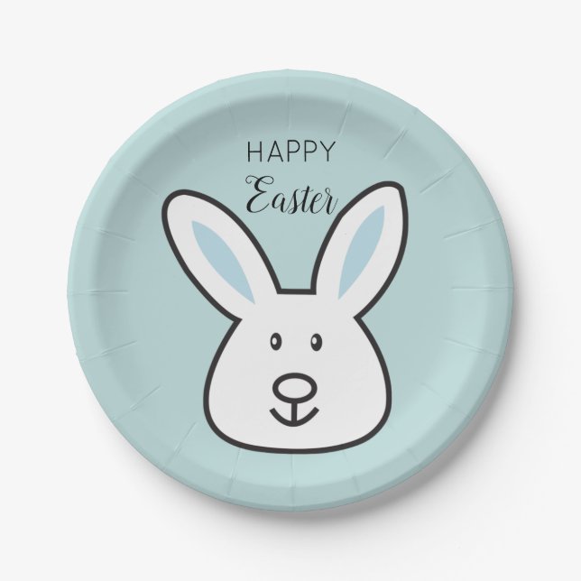 Pastel Blue Cute Easter Bunny Illustration Paper Plate (Front)
