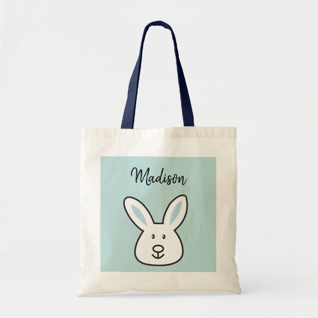 Pastel Blue Cute Easter Bunny Illustration Tote Bag (Front)