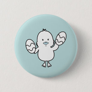 Pastel Blue Cute Easter Chick & Eggs Illustration 2 Inch Round Button
