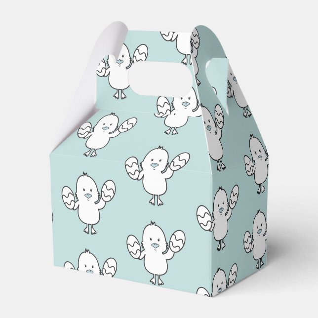 Pastel Blue Cute Easter Chick & Eggs Pattern Favor Box (Front Side)